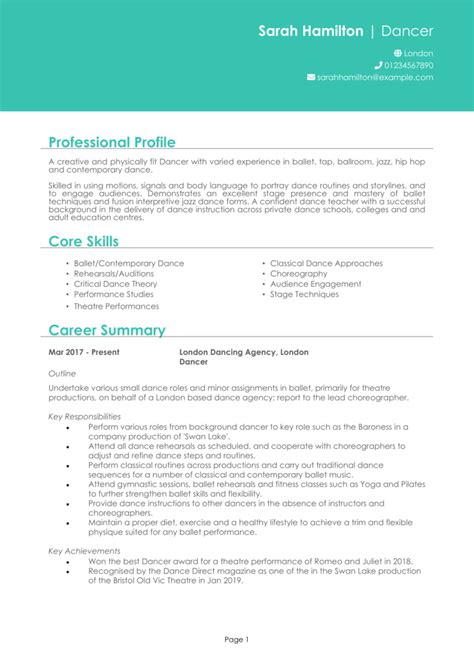 Dancer CV example + full writing guide [Land top auditions].